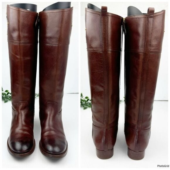 Tory Burch Kiernan leather Riding Boots gold logo size 7 - Picture 2 of 11